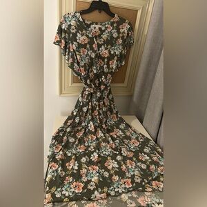 Cato Pink and Orange Flutter Sleeve Maxi Dress